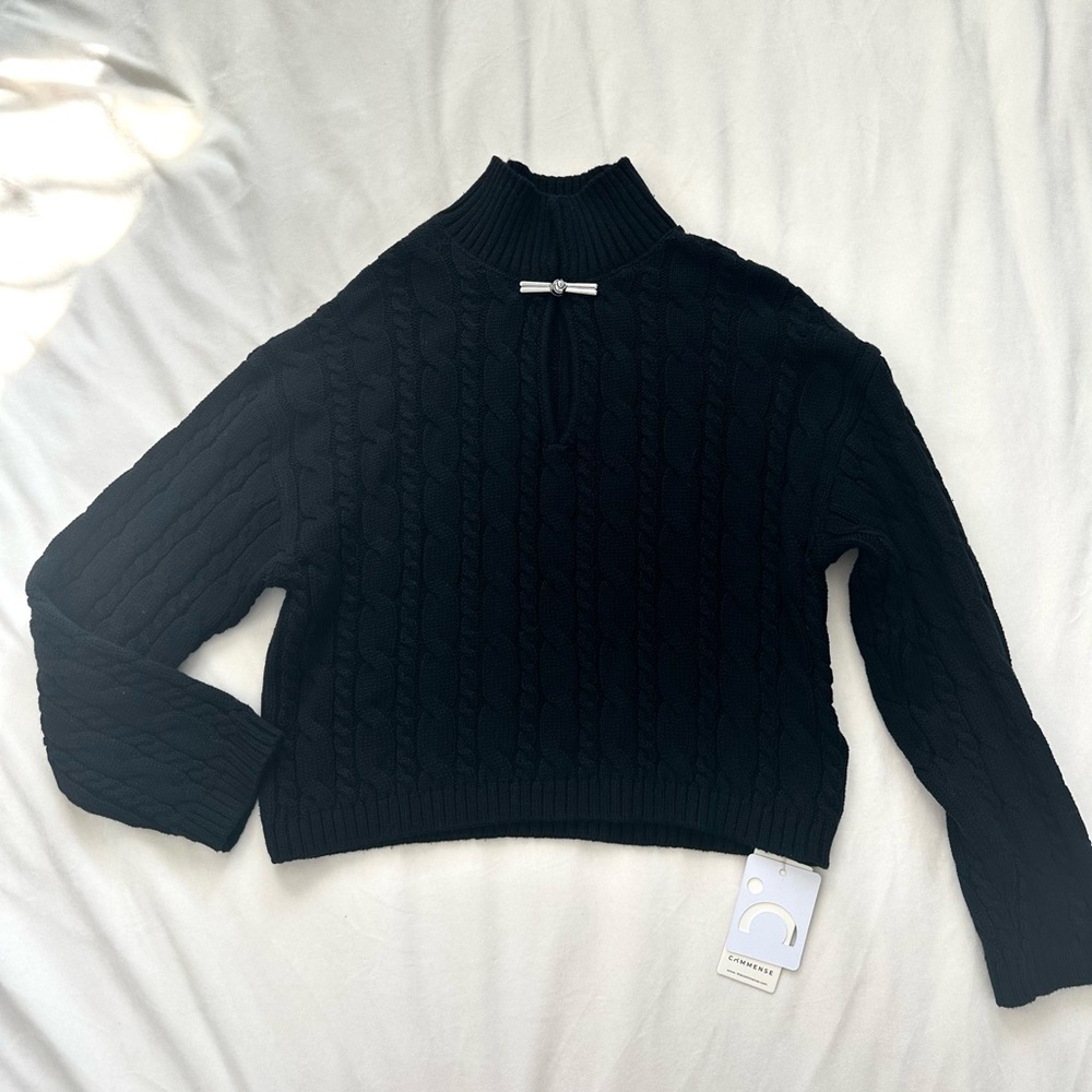 Commense Black Cable Knit Turtleneck Sweater - Picture 8 of 9